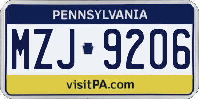 PA license plate MZJ9206