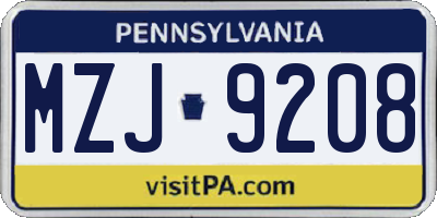 PA license plate MZJ9208