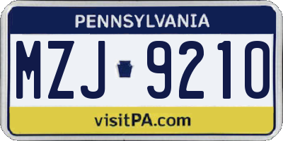 PA license plate MZJ9210
