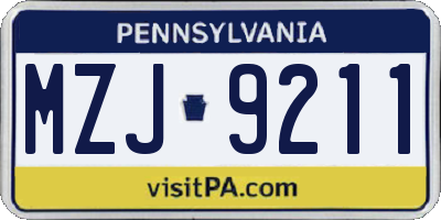 PA license plate MZJ9211