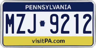 PA license plate MZJ9212