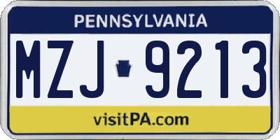 PA license plate MZJ9213