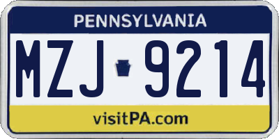 PA license plate MZJ9214