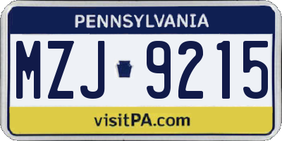 PA license plate MZJ9215