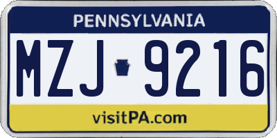 PA license plate MZJ9216