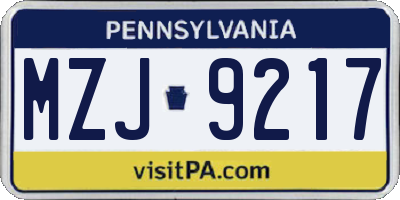 PA license plate MZJ9217