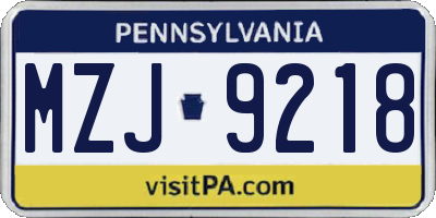 PA license plate MZJ9218