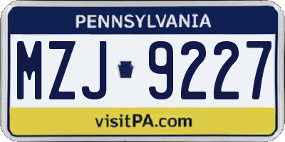 PA license plate MZJ9227