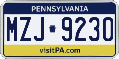 PA license plate MZJ9230
