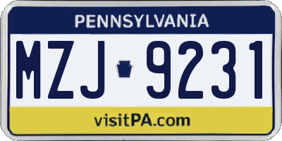 PA license plate MZJ9231