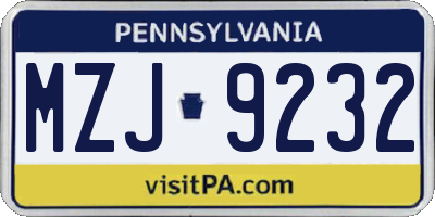 PA license plate MZJ9232