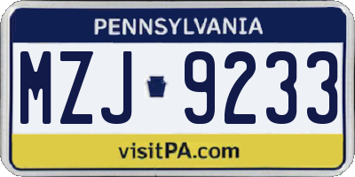 PA license plate MZJ9233