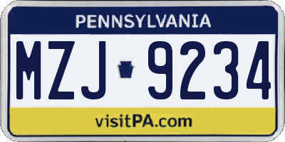PA license plate MZJ9234