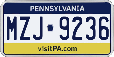 PA license plate MZJ9236
