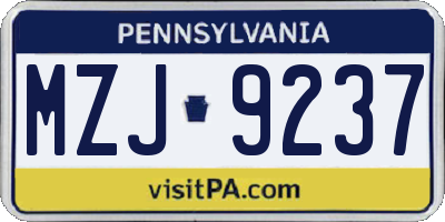 PA license plate MZJ9237