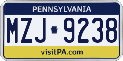 PA license plate MZJ9238