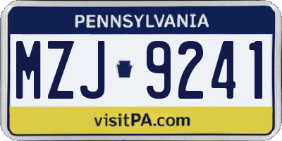 PA license plate MZJ9241