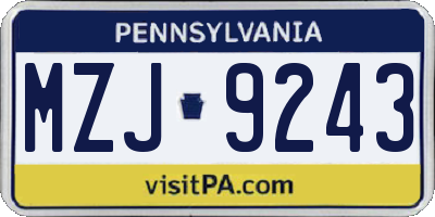 PA license plate MZJ9243