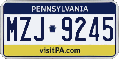 PA license plate MZJ9245