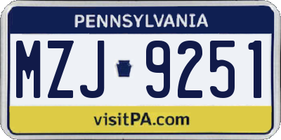 PA license plate MZJ9251
