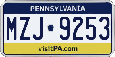 PA license plate MZJ9253