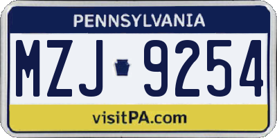 PA license plate MZJ9254