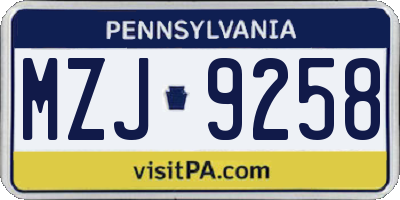 PA license plate MZJ9258