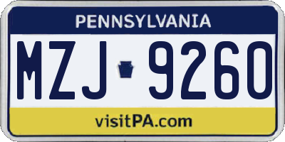 PA license plate MZJ9260
