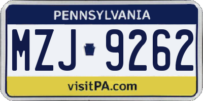 PA license plate MZJ9262