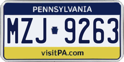 PA license plate MZJ9263
