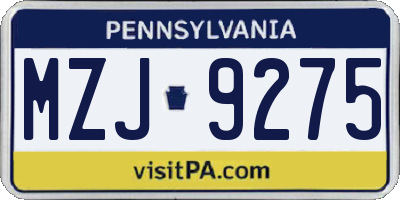 PA license plate MZJ9275