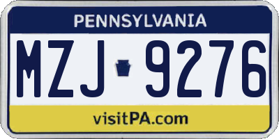 PA license plate MZJ9276