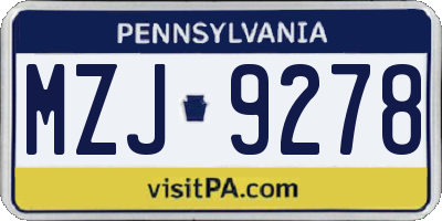 PA license plate MZJ9278