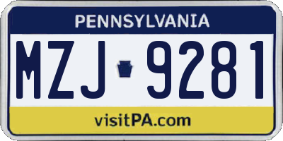 PA license plate MZJ9281