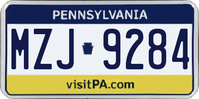 PA license plate MZJ9284