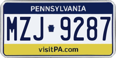 PA license plate MZJ9287