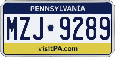 PA license plate MZJ9289