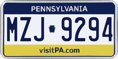 PA license plate MZJ9294