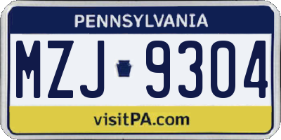 PA license plate MZJ9304