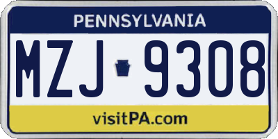 PA license plate MZJ9308
