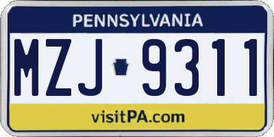 PA license plate MZJ9311