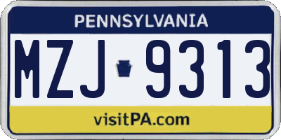 PA license plate MZJ9313
