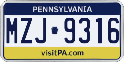PA license plate MZJ9316