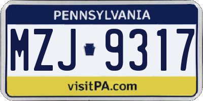 PA license plate MZJ9317