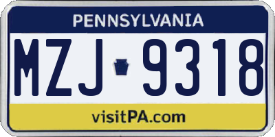 PA license plate MZJ9318