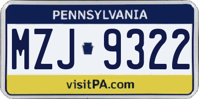 PA license plate MZJ9322