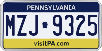 PA license plate MZJ9325