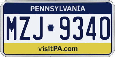 PA license plate MZJ9340