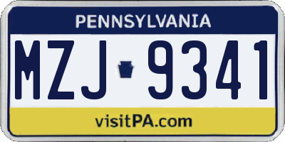 PA license plate MZJ9341