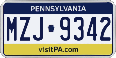 PA license plate MZJ9342